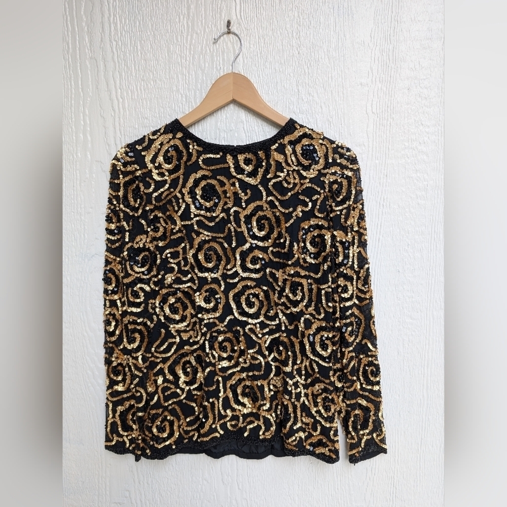Vintage AJ Bari 100% Silk Beaded Sequined Top Party Cocktail Mardi Gras Size 4